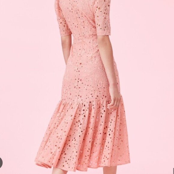 Rebecca Taylor Pink Eyelet Clover Embroidered Silk Cotton Blend Dress size 6 - Picture 13 of 13